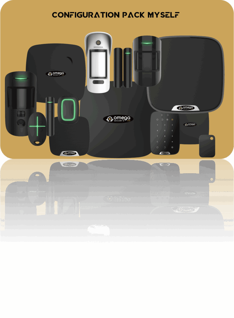 "Configuration Pack Myself" Omega Secury's : kit alarme complet avec détecteurs, clavier et sirène.
